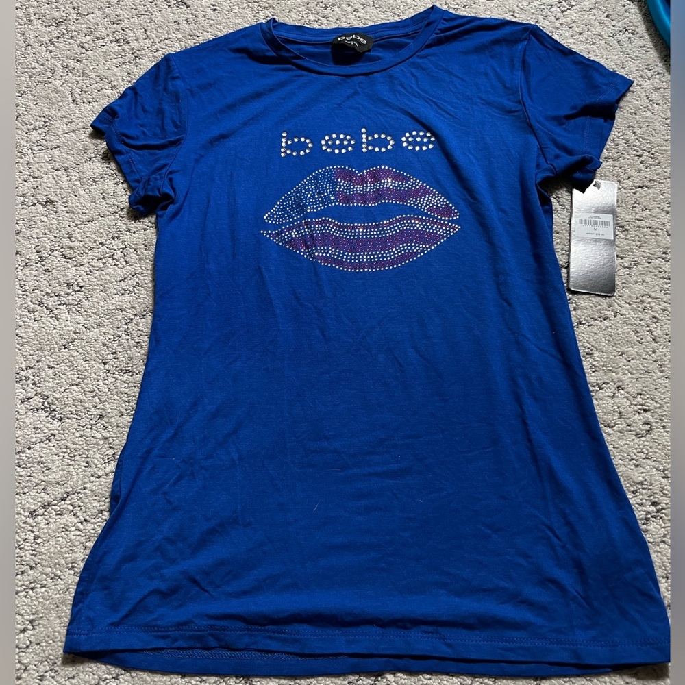 Bebe red white blue lips embellished